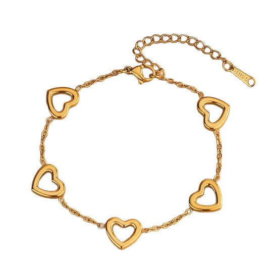 Fashion Elegant Heart Teardrop Stainless Steel Gold Plated Necklace Jewelry Set for Women