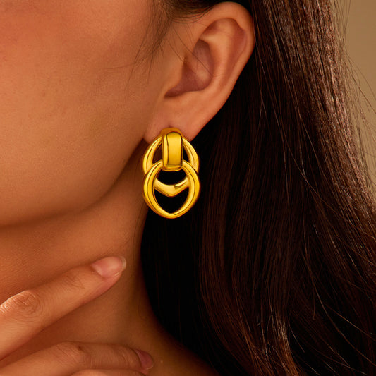 Pendientes de aro doble geométricos de acero inoxidable con chapado en oro de 18 quilates para mujer, joyería de oreja minimalista de moda lista para la oficina