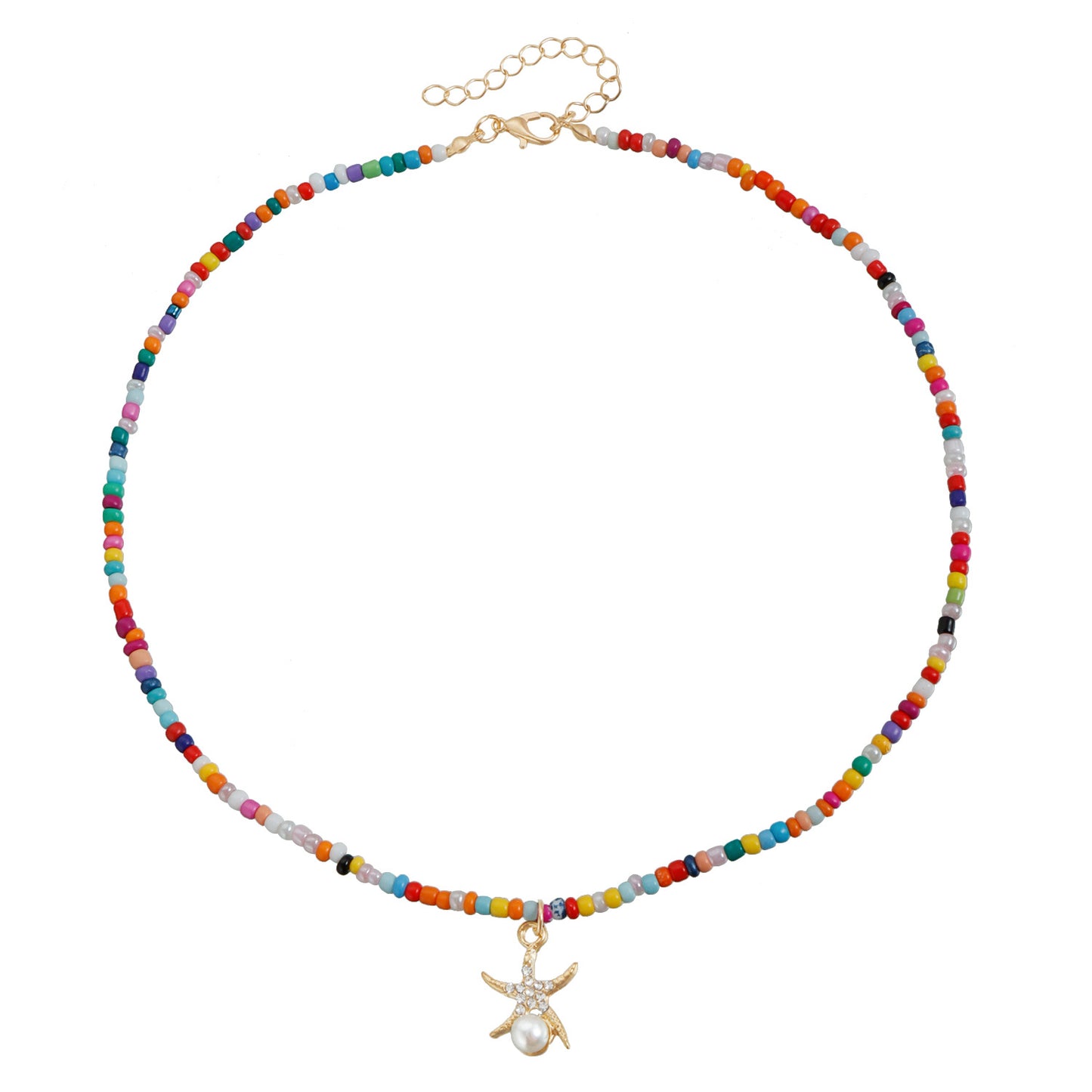 Bohemian Vintage Style Geometric Starfish Pendant Necklace for Women with Alloy Body and Electroplated Finish