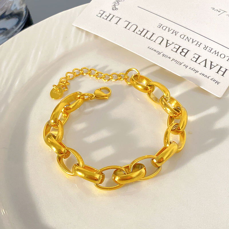 Geometric Plated Titanium Steel Curb Chain Bracelet with Smile Element