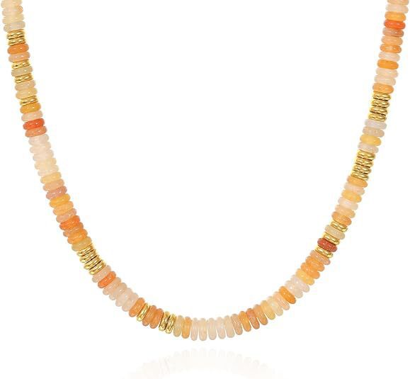 Bohemian Luxury Round Natural Stone Beaded Stainless Steel Necklace for Women