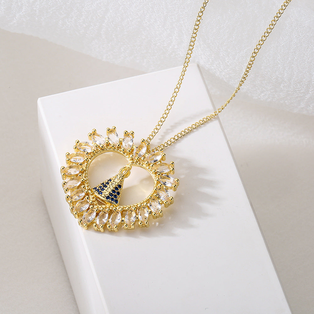 Collana con Pendente Geometrico Minimalista da Donna, Base in Rame Placcato Oro 18K e Zirconia Micro-Incastonata
