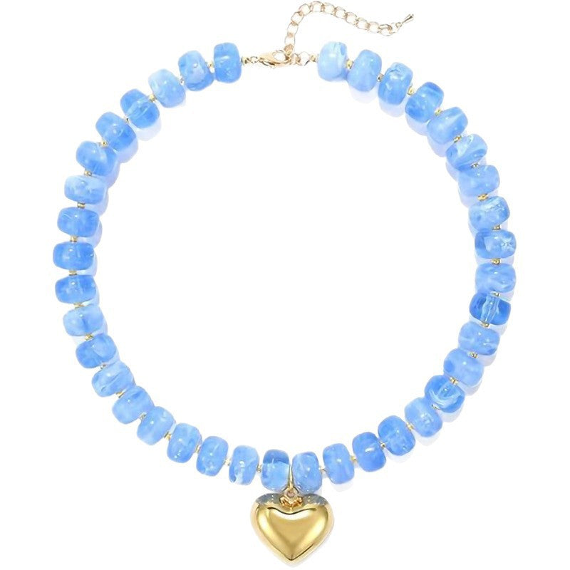 Bohemian Casual Heart Resin Pendant Beaded Necklace for Women