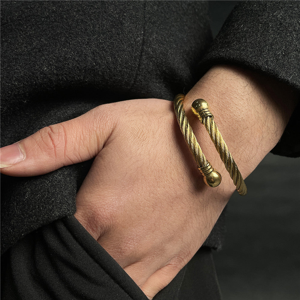 Streetwear Geometric Round Plated Titanium Steel Men's Open Cuff Bracelet
