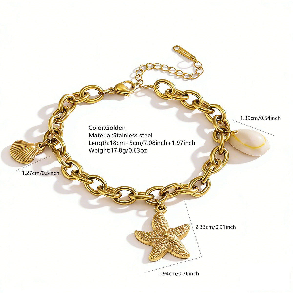 Elegant Stainless Steel Starfish and Shell Bracelet Plated Beach Style Jewelry for Women