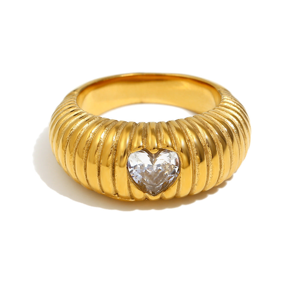 Anello in Acciaio Inossidabile Geometrico d'Ispirazione Vintage con Placcatura in Oro 18K e Texture Martellata