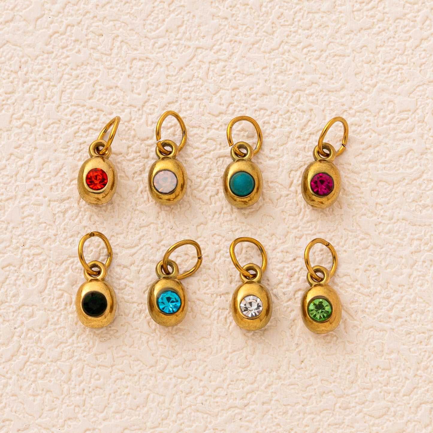 Vintage Geometric Stainless Steel 18K Gold Plated PVD Cable Chain Necklace with 12 Birthstone Charms Bar for Unisex