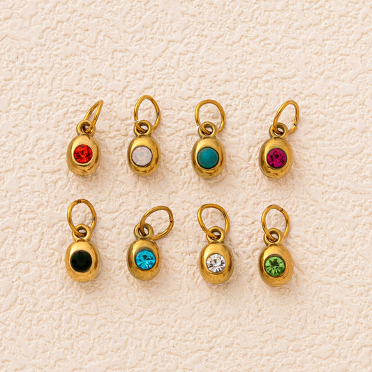 Vintage Geometric Stainless Steel 18K Gold Plated PVD Cable Chain Necklace with 12 Birthstone Charms Bar for Unisex