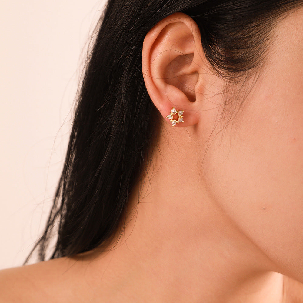 Gold Plated Brass Cubic Zirconia Butterfly Hand Bird Heart Stud Earrings