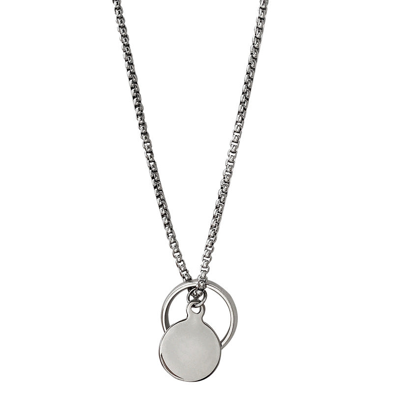 Collana Pendente Geometrica Minimalista in Acciaio Inossidabile con Ciondolo in Acciaio al Titanio Lucidato e Catena di Perle Quadrate Unisex