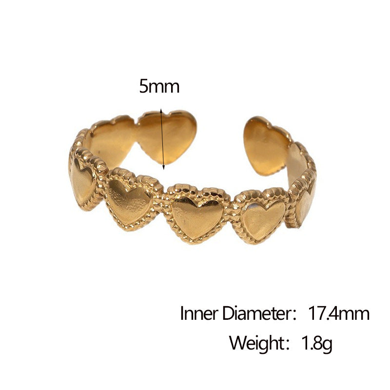 Minimalist 18K Gold Plated Stainless Steel Heart Open Ring for Women