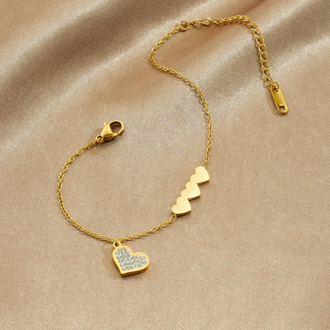 Minimalist Gold Plated Heart Rhinestone Stainless Steel Bracelet