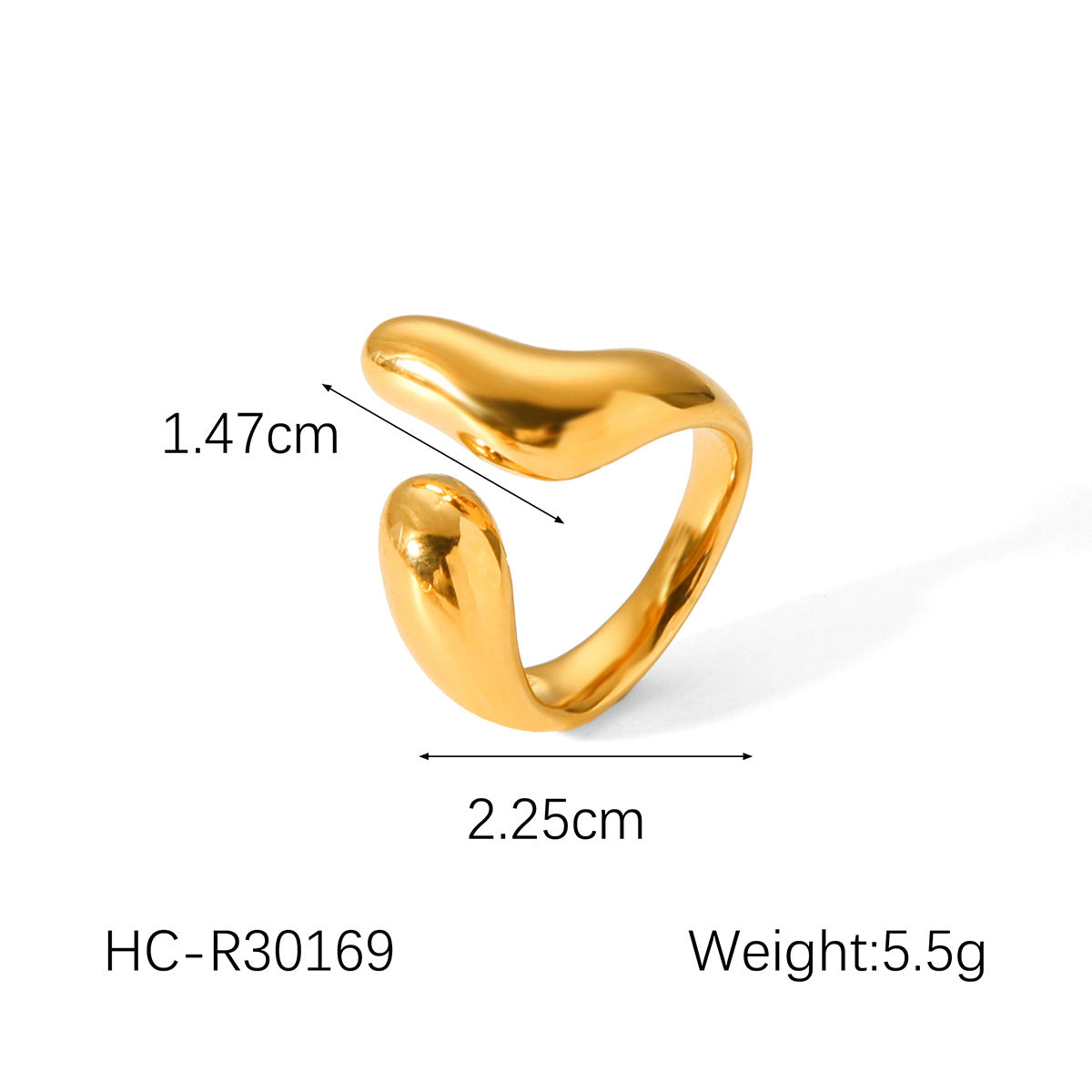 INS Style Geometric Asymmetrical Stainless Steel Gold Plated Ring for Women Titanium Steel Hypoallergenic Fashion Ring