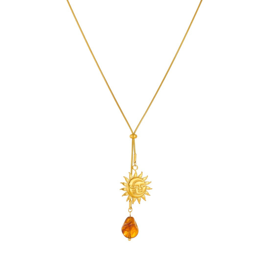 Vintage Geometric Sun Stainless Steel Plated Pendant Necklace for Women with Snake Chain