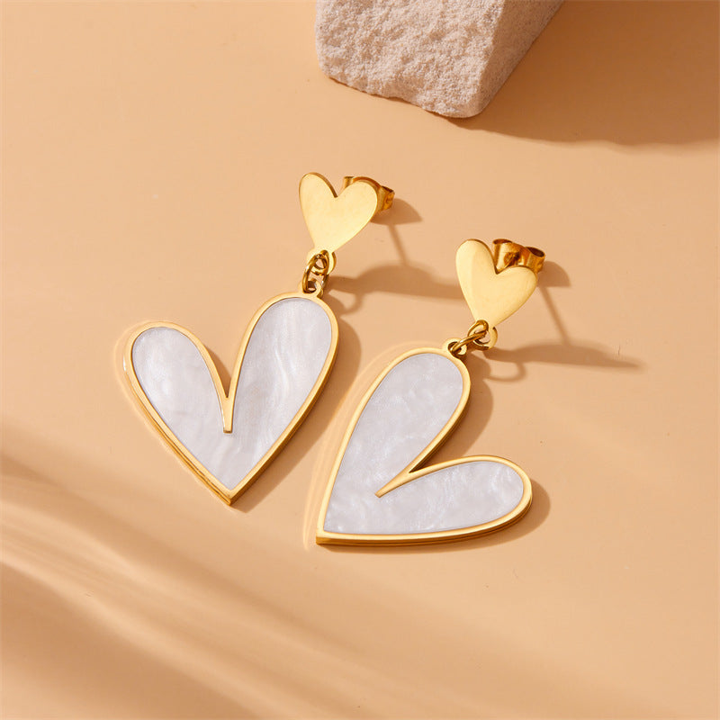 Vintage Minimalist Plated Stainless Steel Heart Pendant Earrings