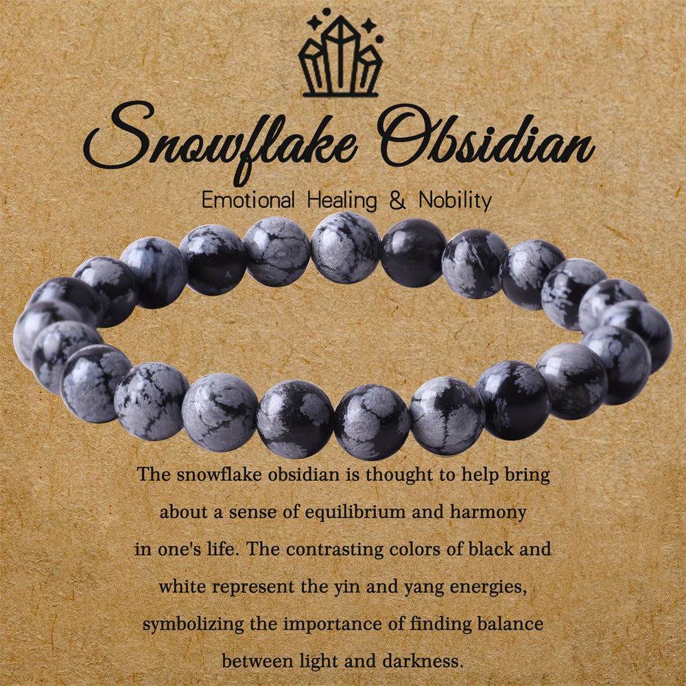 Geometric Natural Amethyst Obsidian Agate Beaded Bracelet Unisex 8mm Stone Jewelry