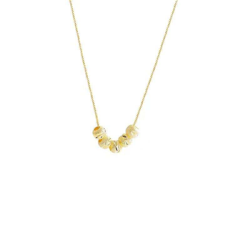 Vintage Gold-Tone Geometric Bead Pendant Necklace for Women Titanium Steel Plated Box Chain Delicate Clavicle Jewelry
