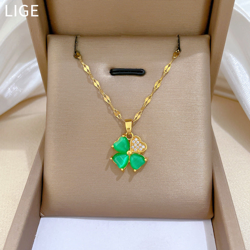 Minimalist Sweet Geometric Gold Plated Cubic Zirconia Inlay Titanium Steel Necklace for Unisex