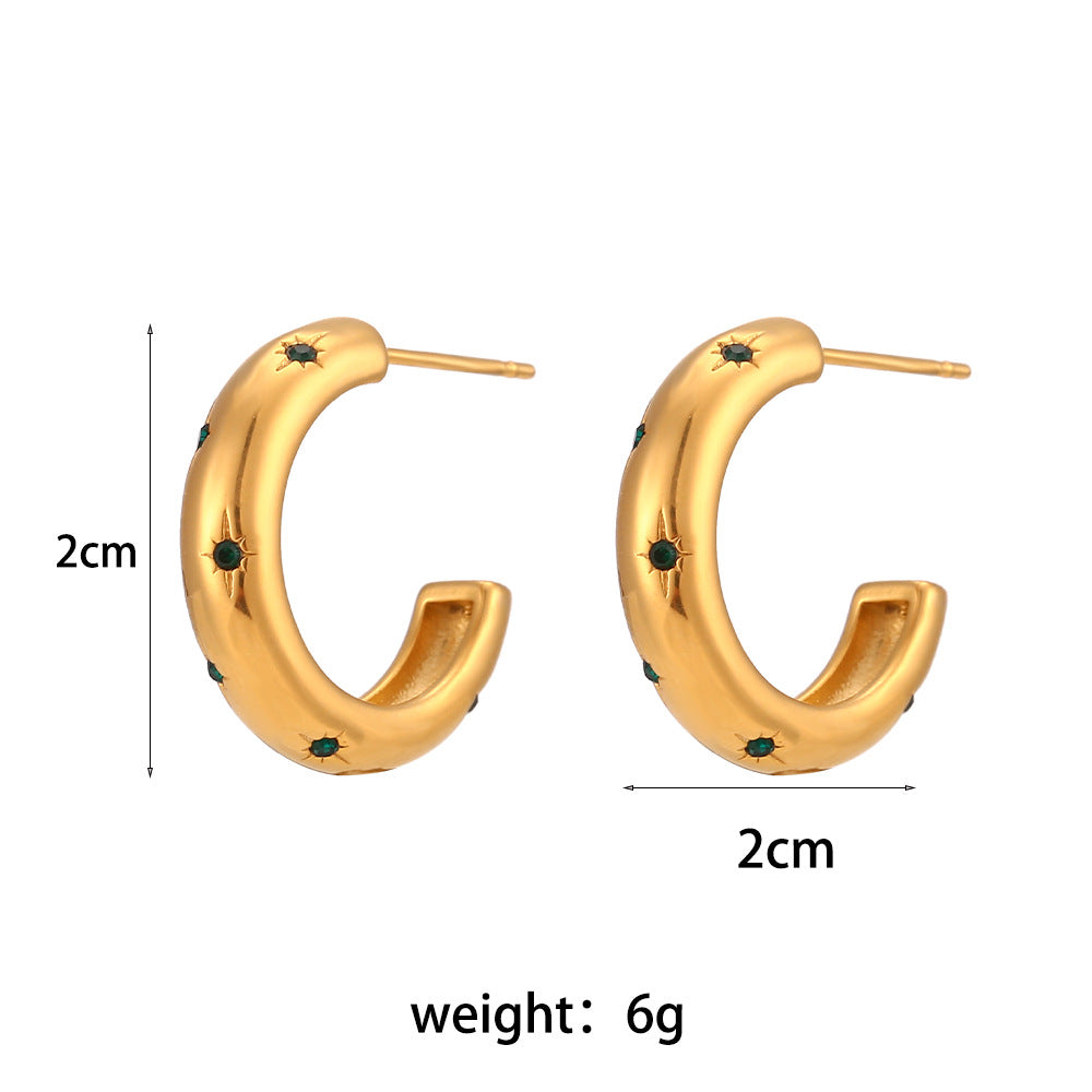 Minimalist Geometric Stainless Steel Plated Star Earrings for Women with Zircon Accents