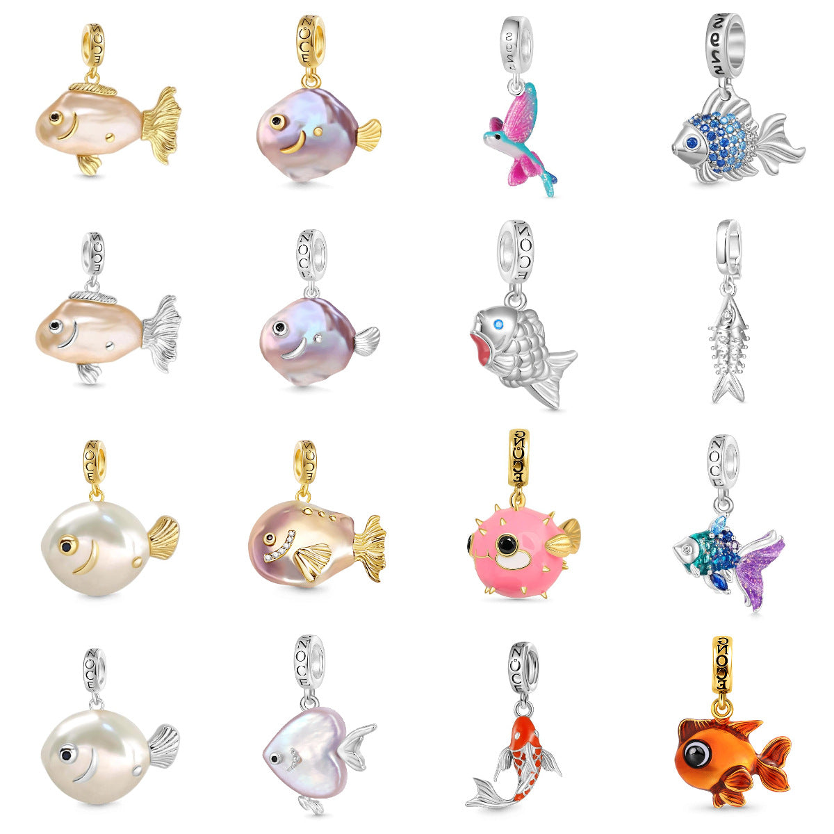 Minimalist Vintage 18K Gold Plated Brass Fish Pendant with Pearl and Cubic Zirconia Charm Bar