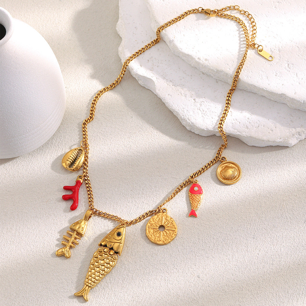 Collana con ciondolo in acciaio inossidabile placcato oro 18 carati con geometria bohémien di lusso da donna, fascino fai-da-te a barra