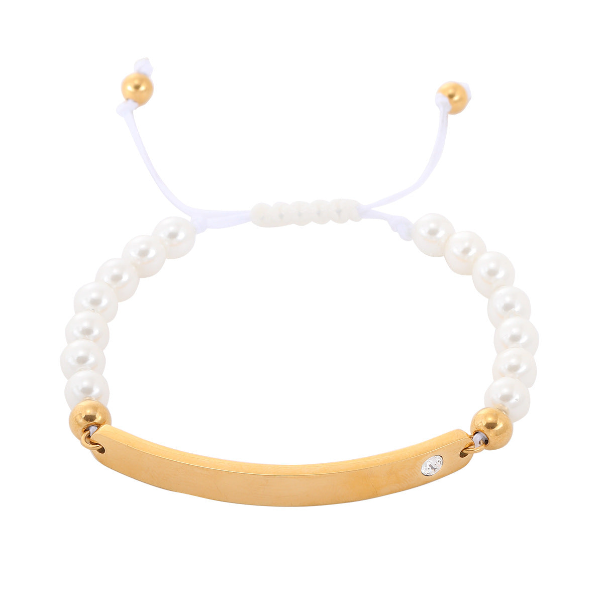 Elegant 18K Gold Plated Titanium Steel Stainless Steel Rhinestone Pearl DIY Charm Bar Bracelet for Women