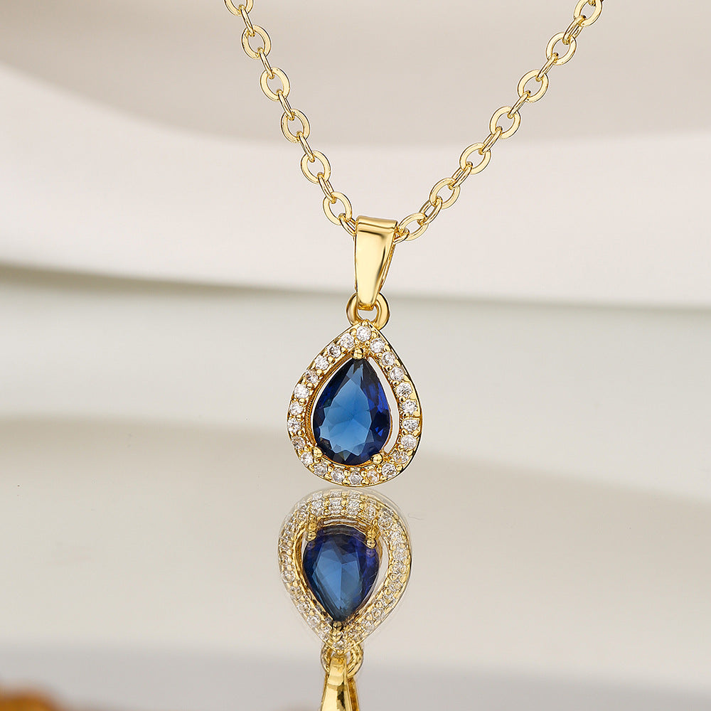 Collana da donna con ciondolo a goccia minimalista in zircone e rame con design geometrico
