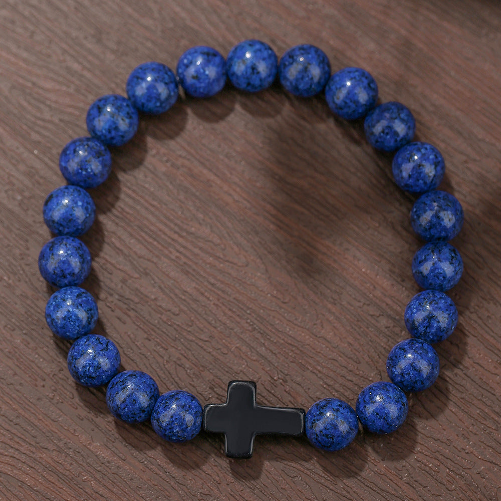 Handmade Geometric Cross Turquoise Tiger Eye Obsidian Lapis Lazuli Beaded Bracelet Unisex