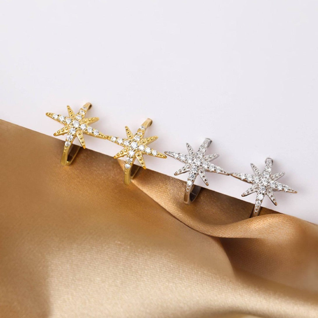 Pendientes de lujo minimalistas con circonitas en forma de estrella, de cobre, para mujer, a la moda, clips para el hueso del oído, sin perforación, elegantes.