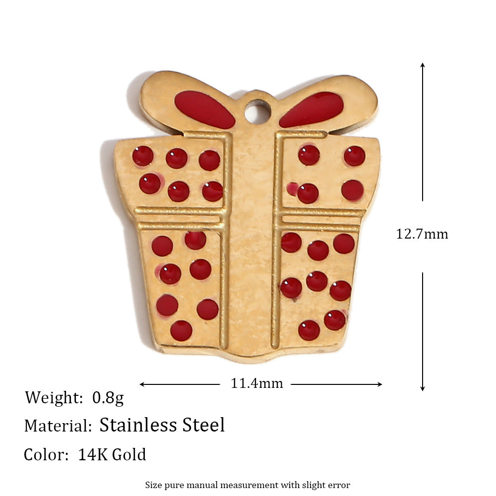 Cute Christmas Reindeer Pendant Necklace for Women Stainless Steel with 14K Gold Plating and Enamel Finish