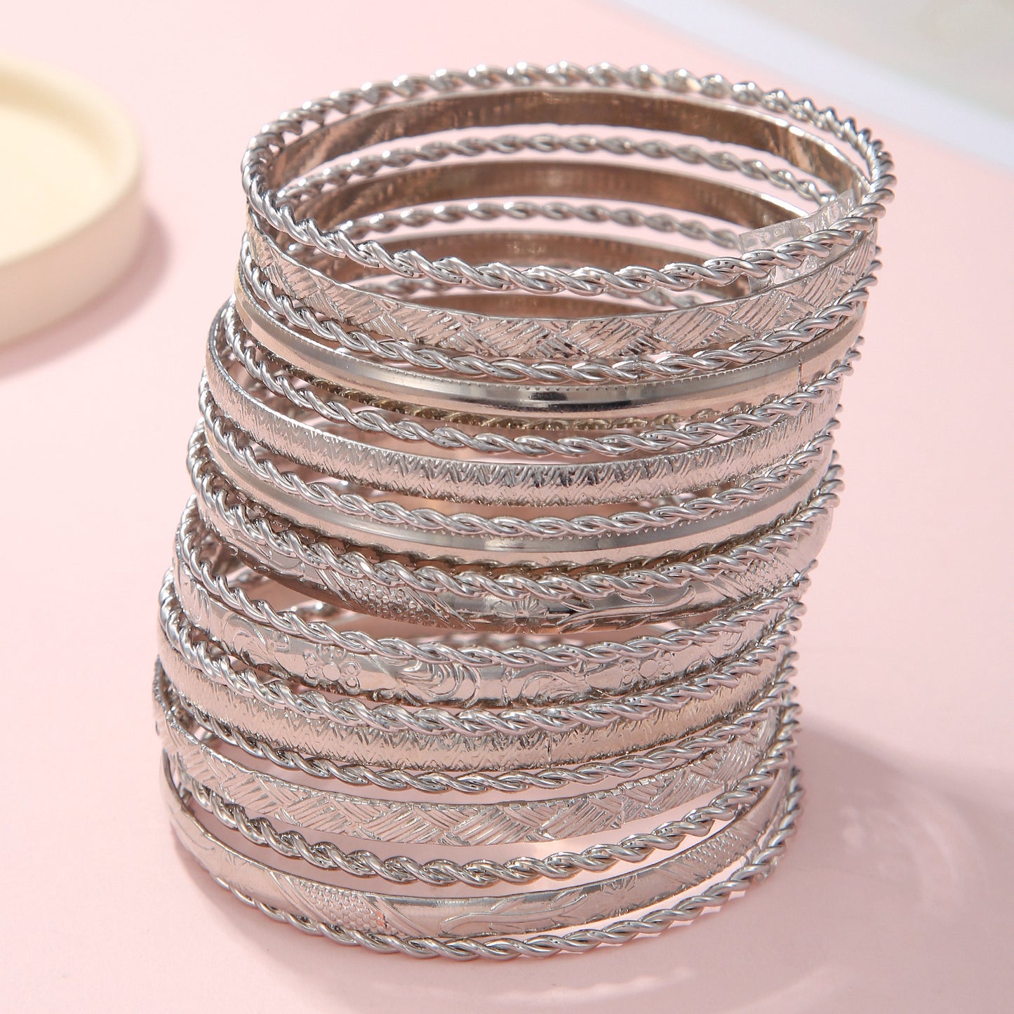 Bohemian Geometric Round Plated Alloy Bangle Set