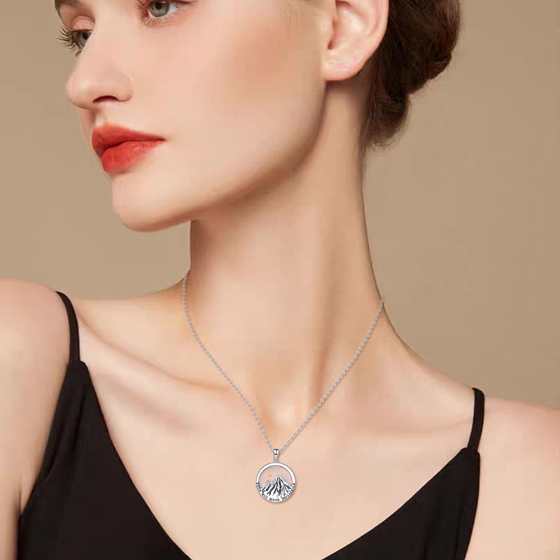 Minimalist Geometric Hill-Shaped Mustard Seed Pendant Necklace in Stainless Steel with Polished Finish
