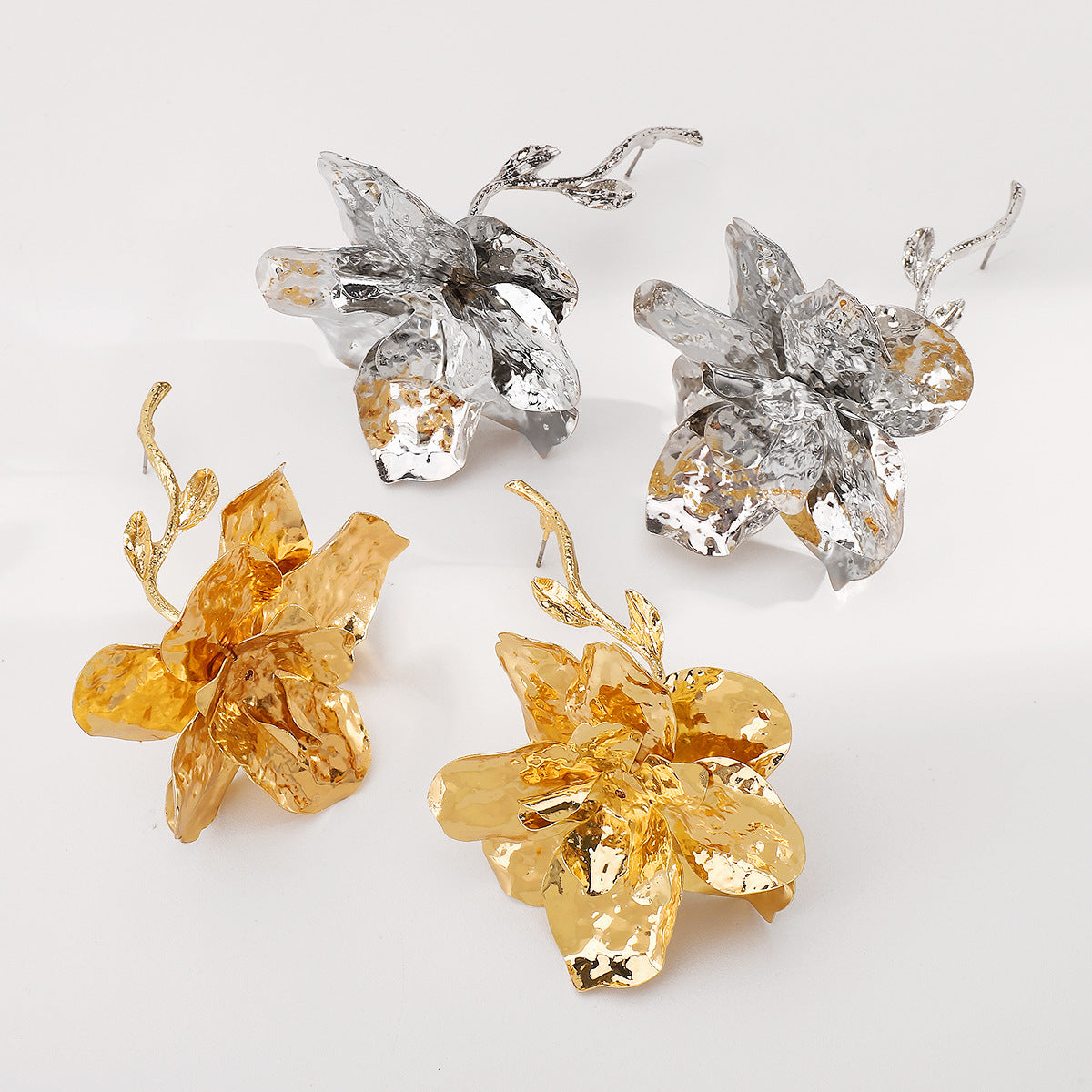 Vintage Floral Earrings for Women with Metal Construction and Electroplated Finish Featuring Tulip and Leaf Motifs