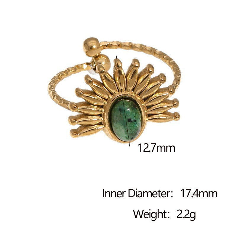 Anello minimalista da donna in acciaio inossidabile placcato oro 18 carati a forma di fiore con intarsio in pietra naturale