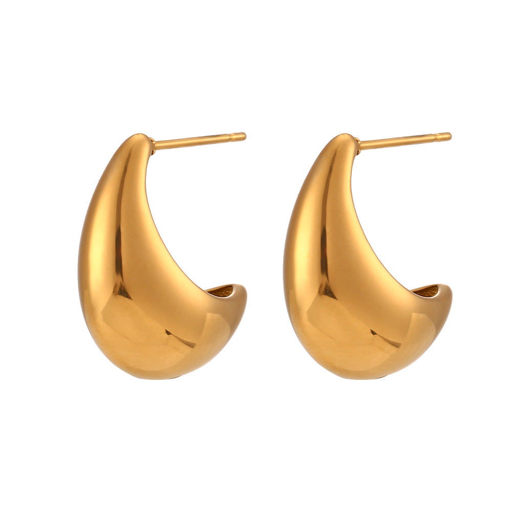 Orecchini a perno da donna minimalisti in acciaio inossidabile geometrico a forma di "banana boat" con finitura lucida e superficie placcata