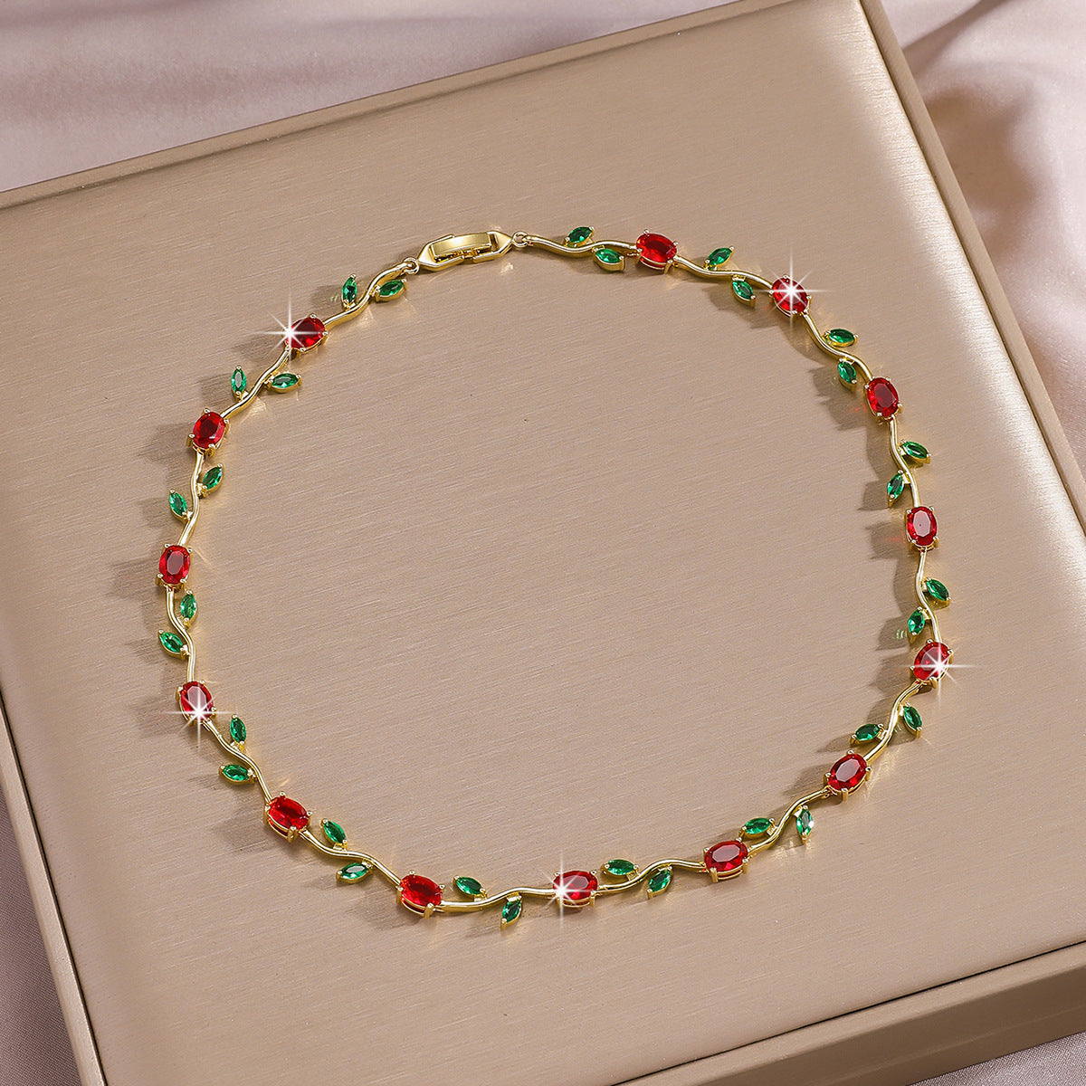 Luxury Gold Plated Brass Leaf Bracelet with Cubic Zirconia Inlay Unisex Floral Design