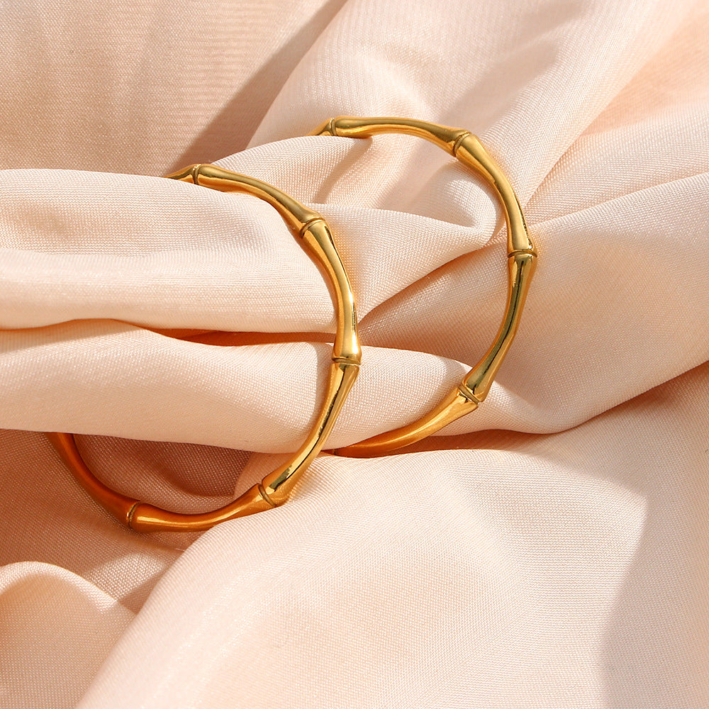 Fashion OL Geometric Bamboo Segment Open Hoop Earrings 18K Gold Plated Stainless Steel for Women