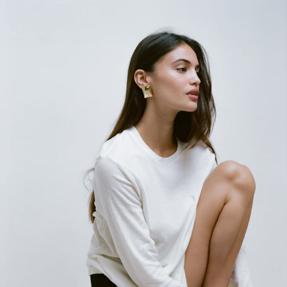 Minimalist 18K Gold Plated Rectangle Geometric Stainless Steel Earrings