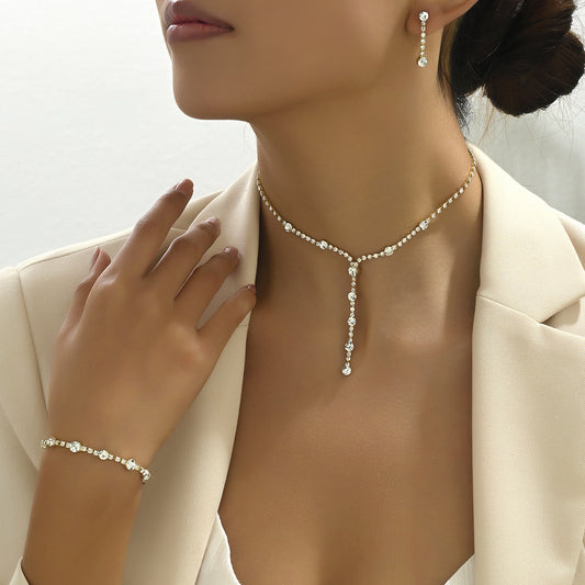 Minimalist Geometric Pendant Necklace Set for Women with Copper Chain and Zircon Inlay