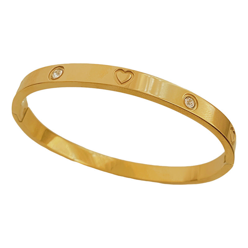 Minimalist Heart Micro-Paved Cubic Zirconia Plated Titanium Steel Bracelet for Women