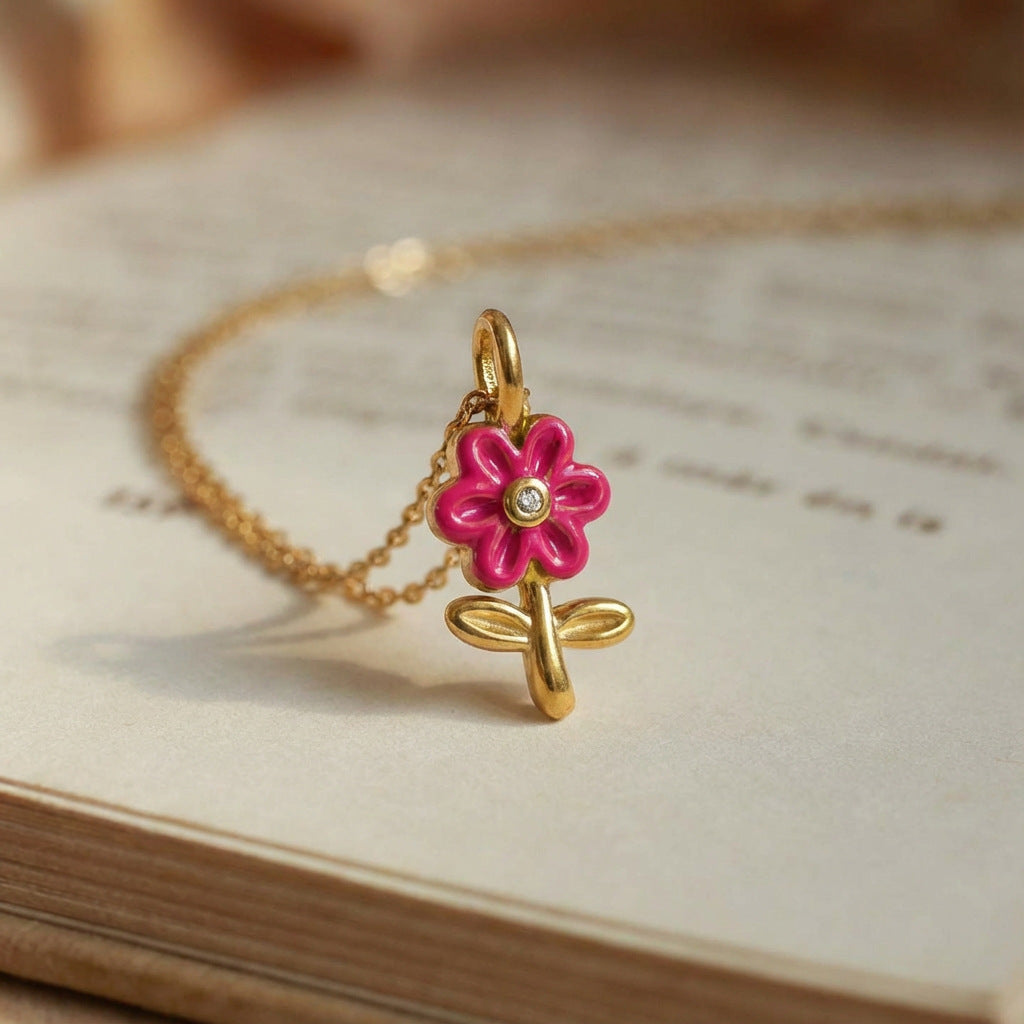 Vintage 18K Gold Plated Stainless Steel Floral Geometric Charm Bar