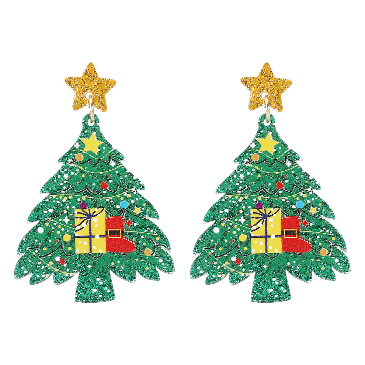 Pendientes de botón de acetato con personajes de dibujos animados navideños para mujer con postes de acero inoxidable y diseño estampado festivo de vacaciones