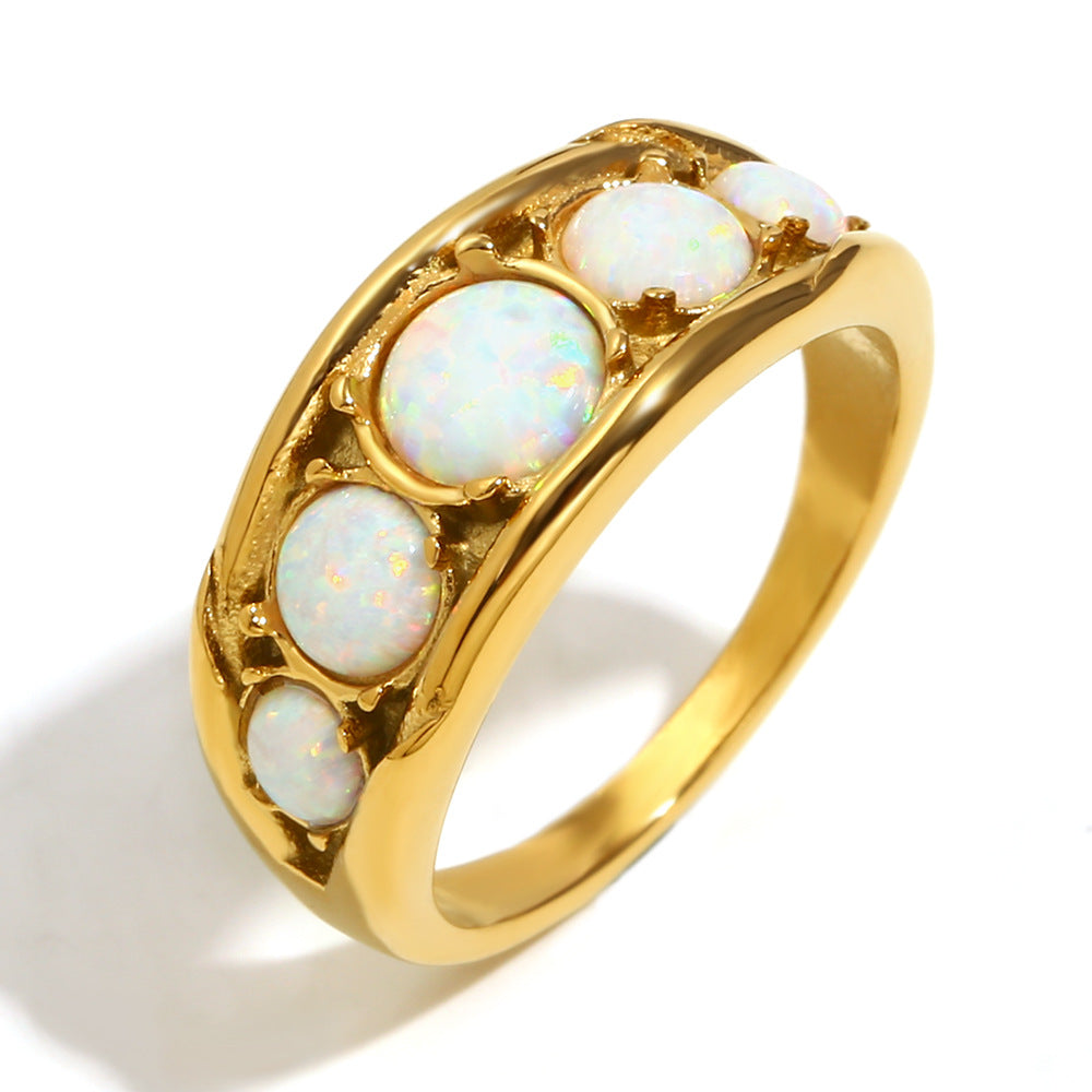 Vintage-Style Geometric Stainless Steel Ring with 18K Gold Plating and Interlocking Twist Band