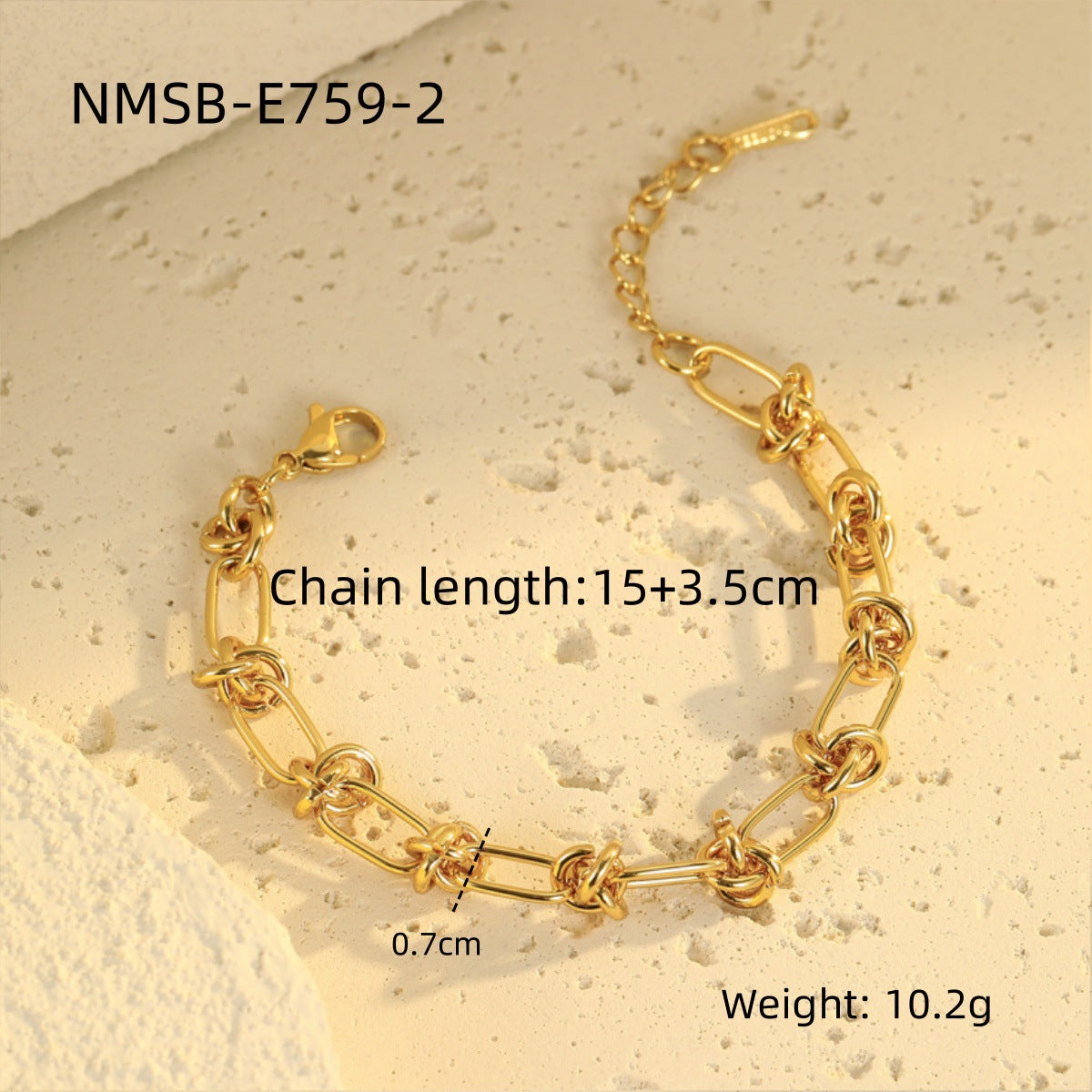 Bracciale da donna in stile punk geometrico in acciaio inossidabile placcato con anelli intrecciati e dettagli sferici