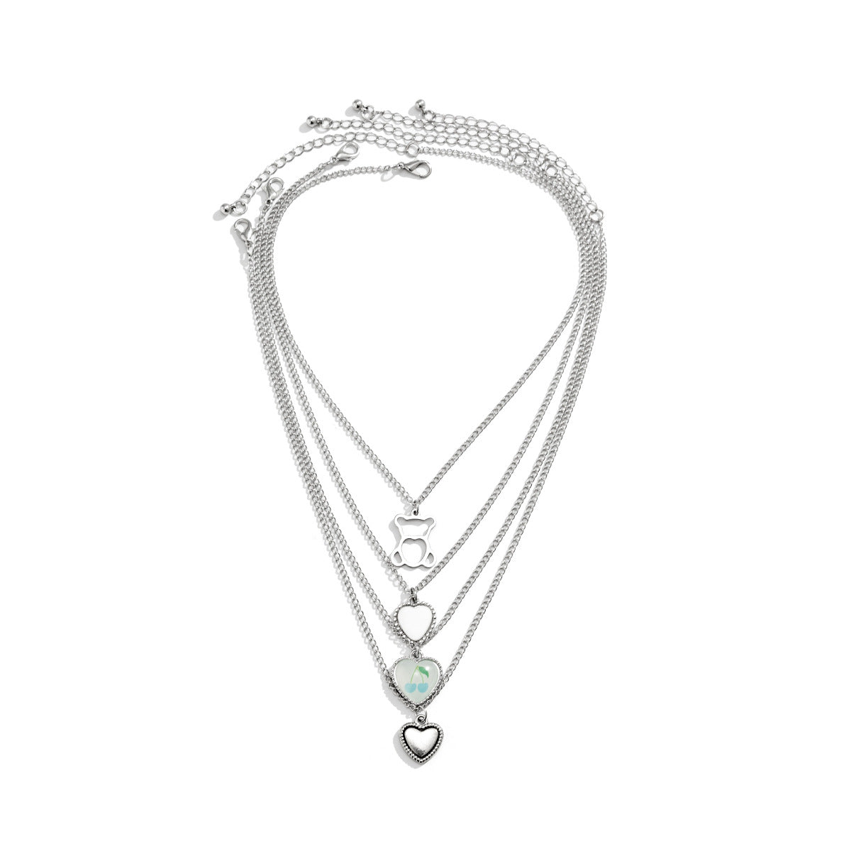 Rustic Sweet and Edgy Heart-Shaped Bear Pendant Necklace for Women with Alloy Construction Plated Finish and Tassel Accents
