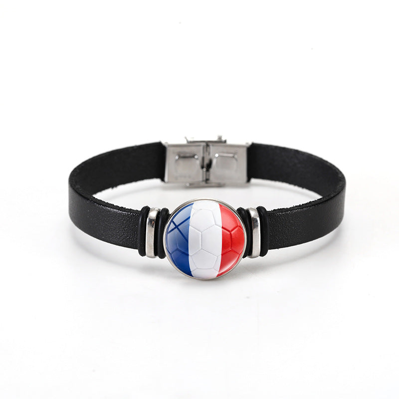Unisex Geometric Round Leather Bracelet with Snap Button