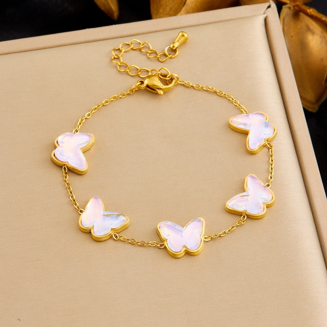 Sweet Gold Plated Stainless Steel Butterfly Necklace Set for Women