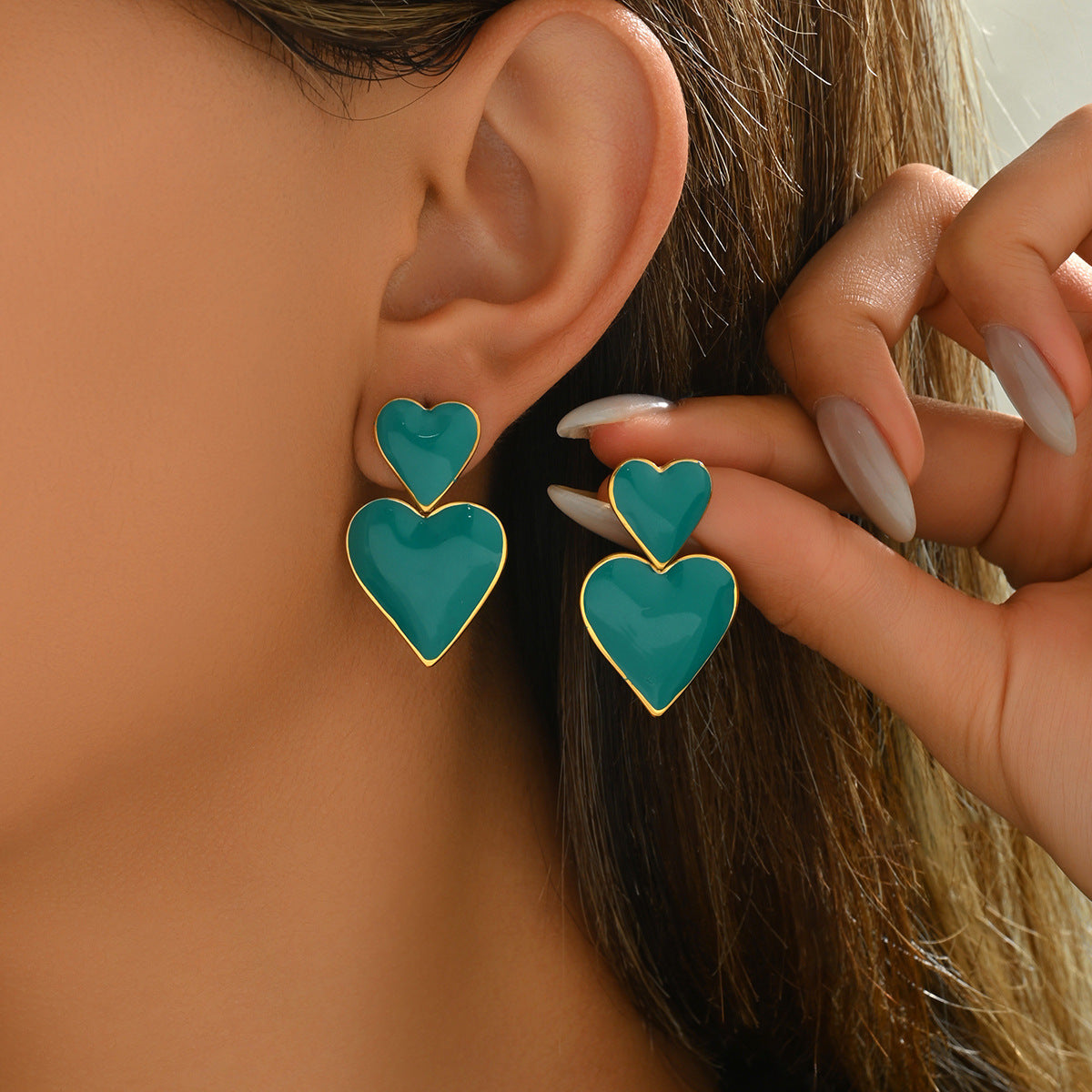 Orecchini in rame smaltato a cuore, dolci e minimalisti, da donna, con placcatura premium in oro 18K