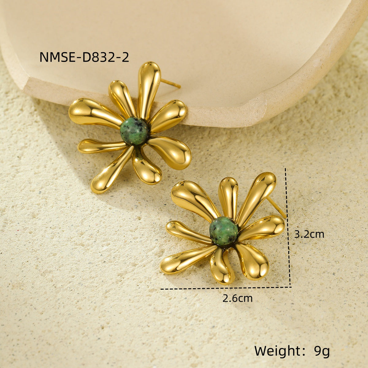 Pendientes Vintage de Acero Inoxidable con Forma de Girasol, Chapado en Oro de 18K e Incrustaciones de Piedras Naturales para Mujer