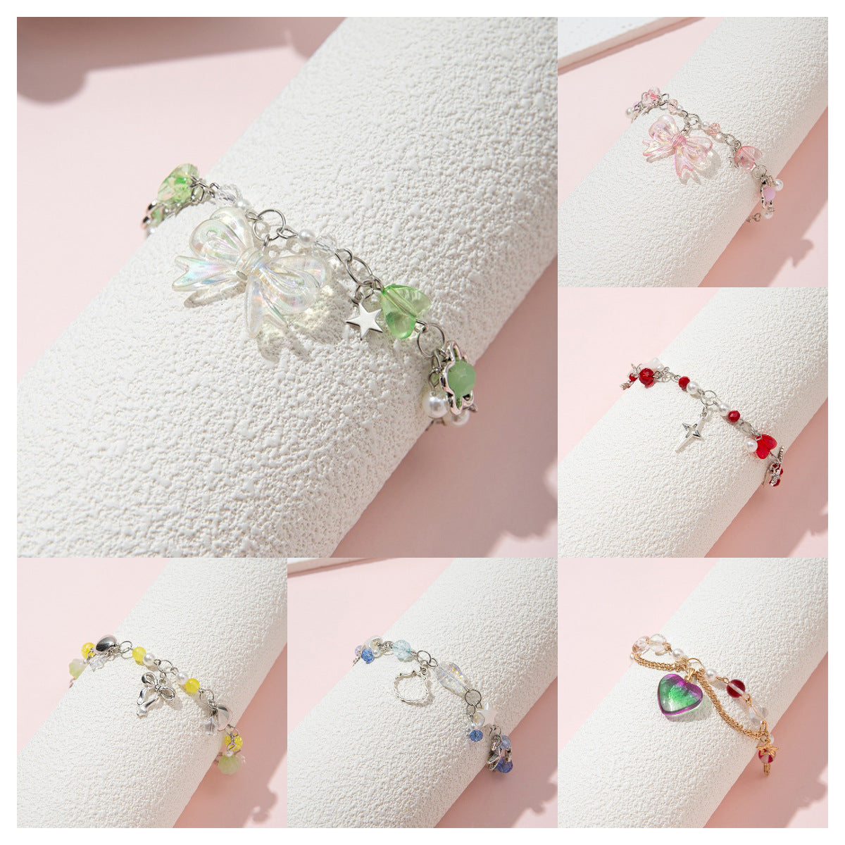 Braccialetto con fiocco e perline di cristallo fatto a mano per ragazze in stile principessa con materiale in resina e design a forma di stella